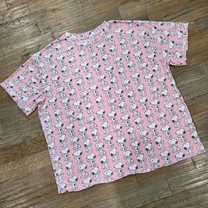 Sams Club Peanuts‎ Snoopy Womens Small Pink Soft Short Sleeve Pajama Top Shirt